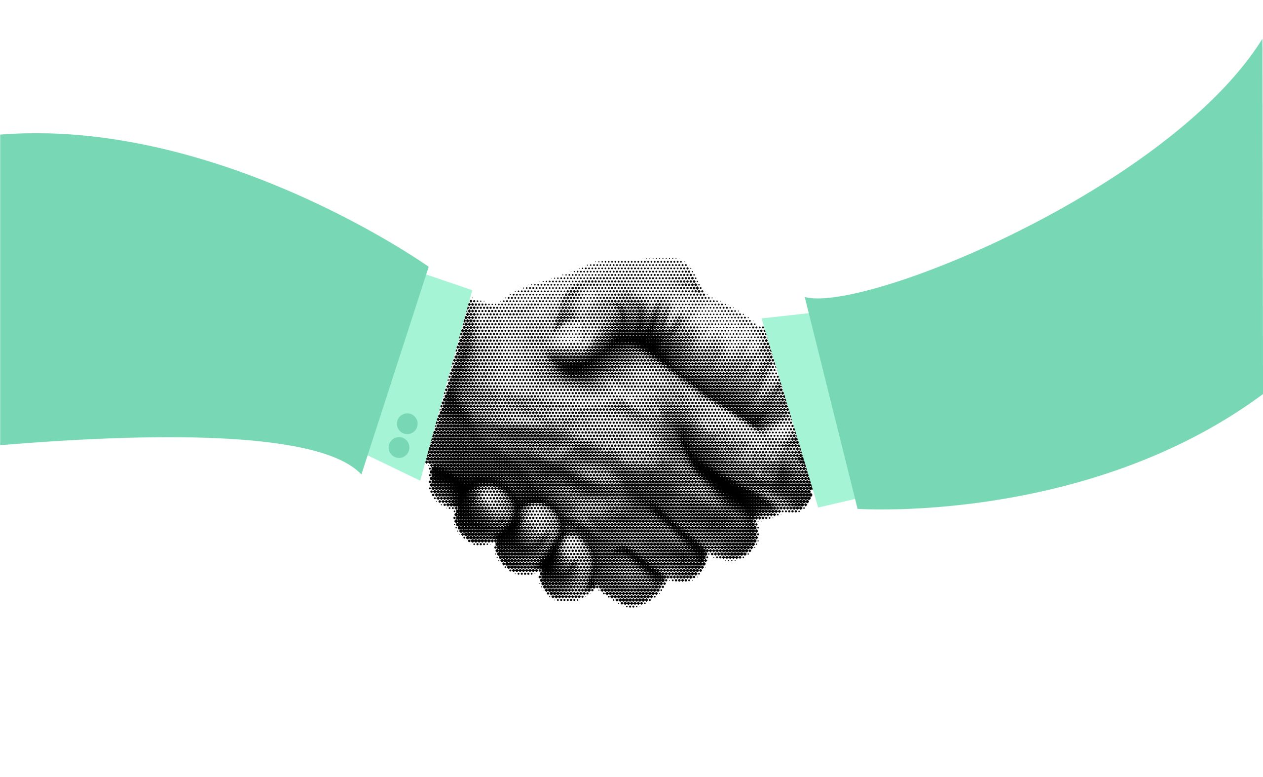 Business hand shake grunge halftone collage design element.